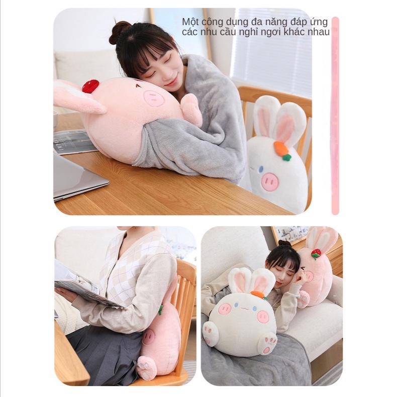 Gối Giữ Ấm Tay 3 Trong 1 Hình Thỏ Hoạt Hình Dễ Thương