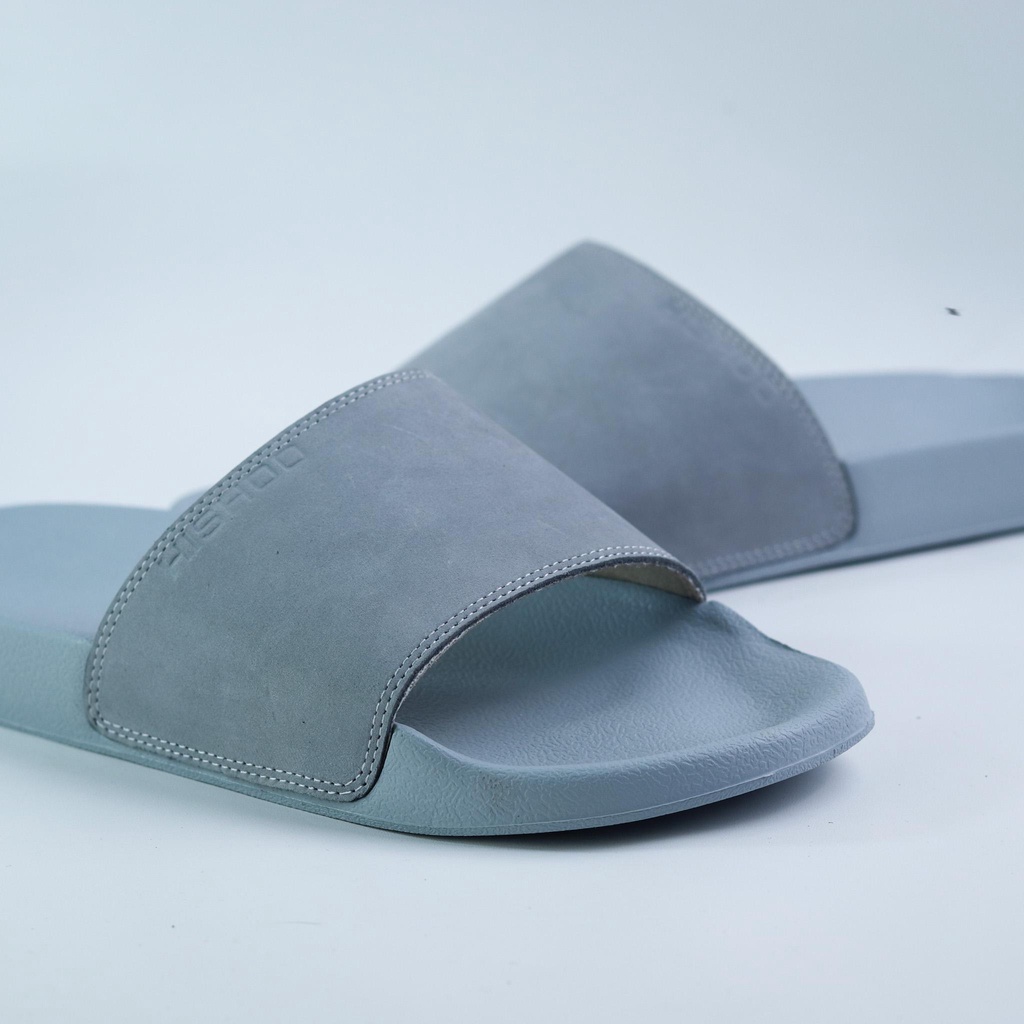 Dép quai ngang slipper xám nam, nữ  HISHOO siêu nhẹ da bò thật thời trang size 36 - 43 U111