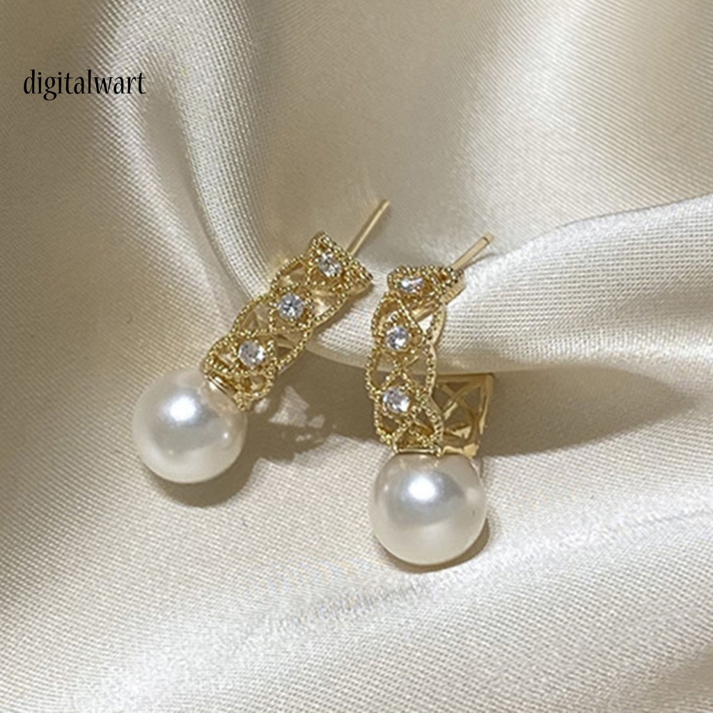 Kỹ Thuật Số| 1 Đôi Bông Tai Tròn Rỗng Đính Ngọc Trai Giả Lấp Lánh Thời Trang Dành Cho Nữ