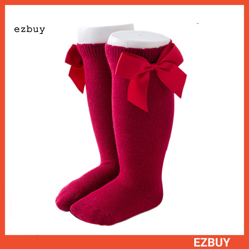 Vớ Cotton Cao Đến Đầu Gối Chống Trượt Đính Nơ Màu Sắc Trơn Dành Cho Bé Gái