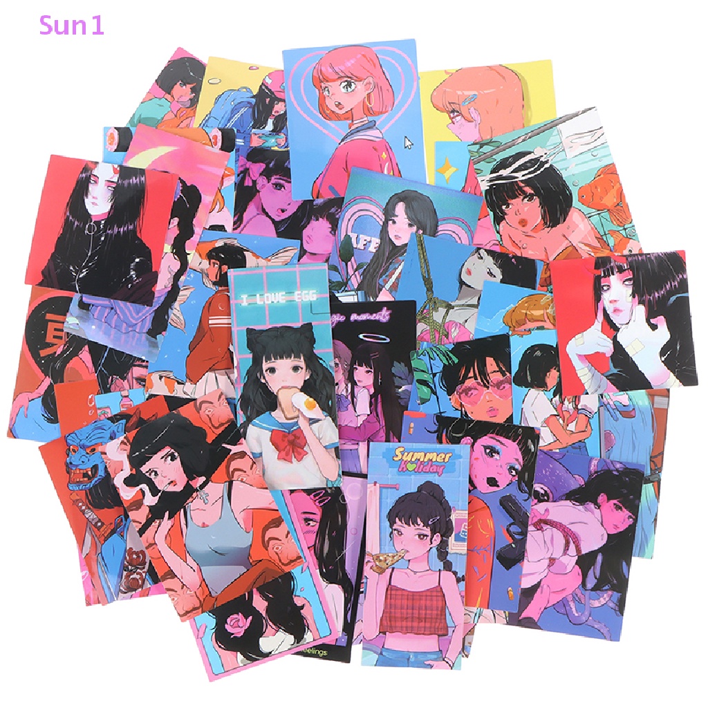 Set 37 Miếng Dán Hình Cô Gái Anime Nhật Bản Trang Trí Điện Thoại Laptop Vali DIY