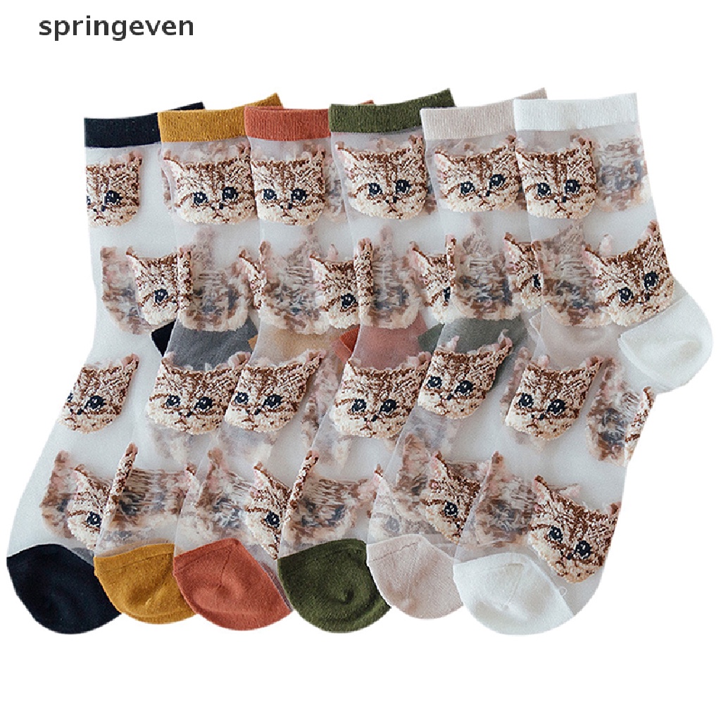 Vớ Lụa Mỏng Trong Suốt In Hình Mèo Dễ Thương Thời Trang Hàn Quốc Cho Nữ