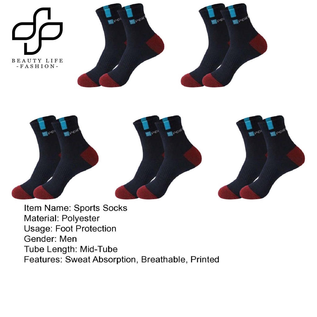 Set 5 Đôi Vớ Thể Thao Thấm Hút Mồ Hôi Cho Nam