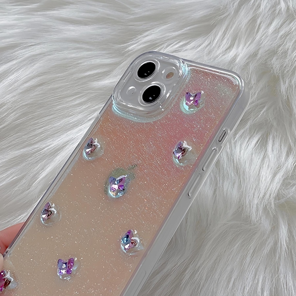 Ốp Điện Thoại TPU Silicon Mềm Trong Suốt Chống Sốc Phối Kim Tuyến Hình Bướm 3D Cho iPhone 14 Pro Max 13 12 11