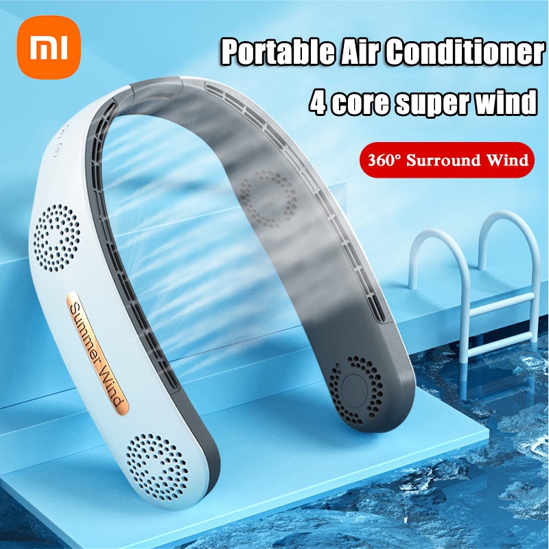Quạt Đeo Cổ Xiaomi 4 Cánh Xoay 360 Độ Sạc USB Tiện Dụng