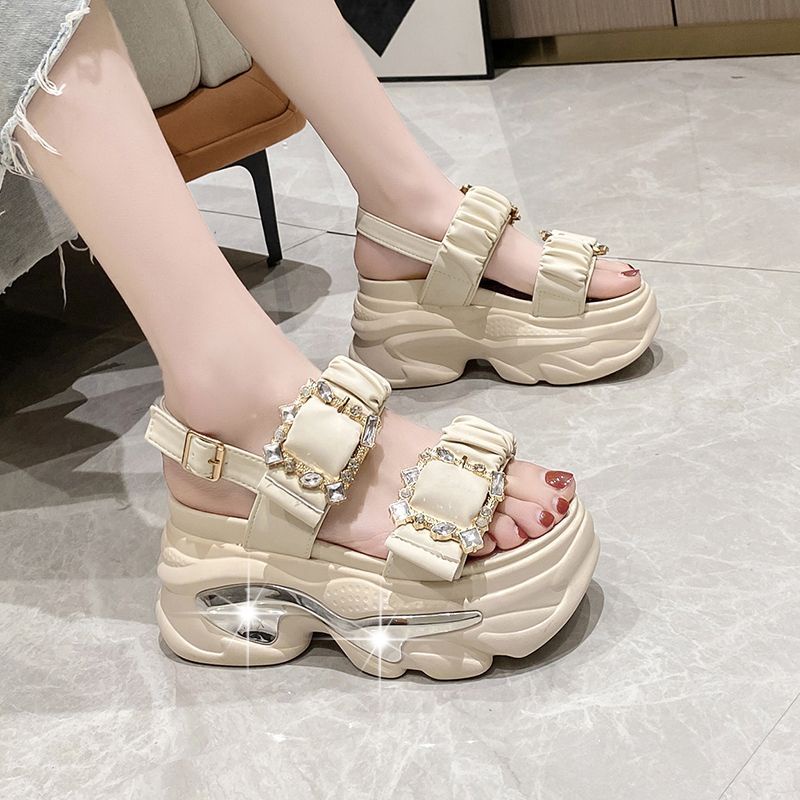 Sandal Đế Xuồng Dày Dặn Đính Đá Thời Trang Mùa Hè Phong Cách Mới Cho Nữ