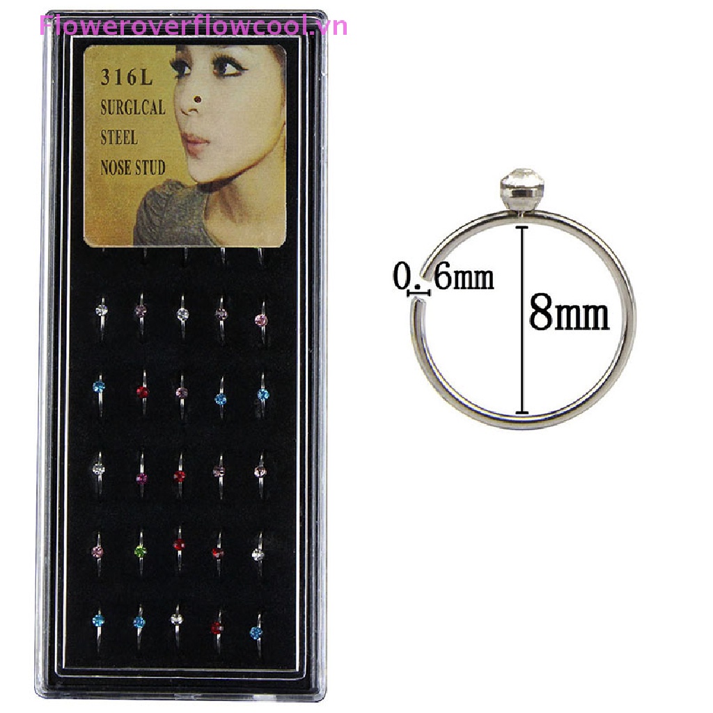 Set 40 Khuyên Mũi Tròn Bằng Thép Không Gỉ Đính Đá Pha Lê