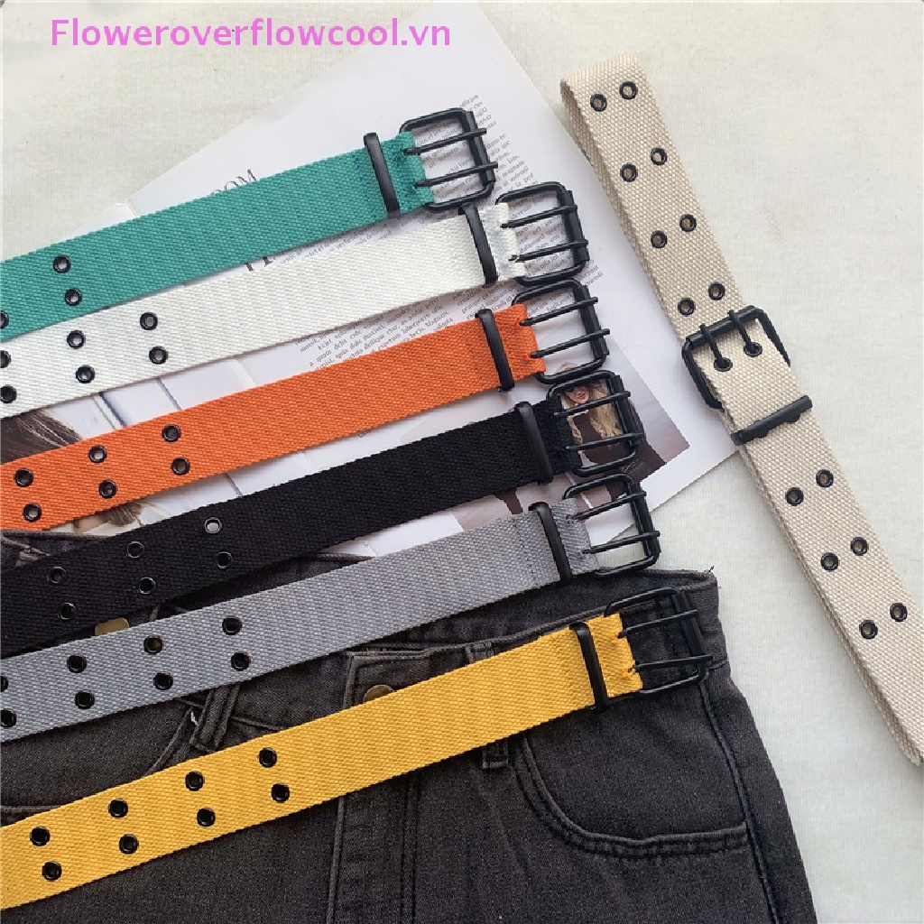 Thắt Lưng Vải Canvas Phối Hai Hàng Nút Lỗ Phong Cách Harajuku Mới Cho Nam Và Nữ