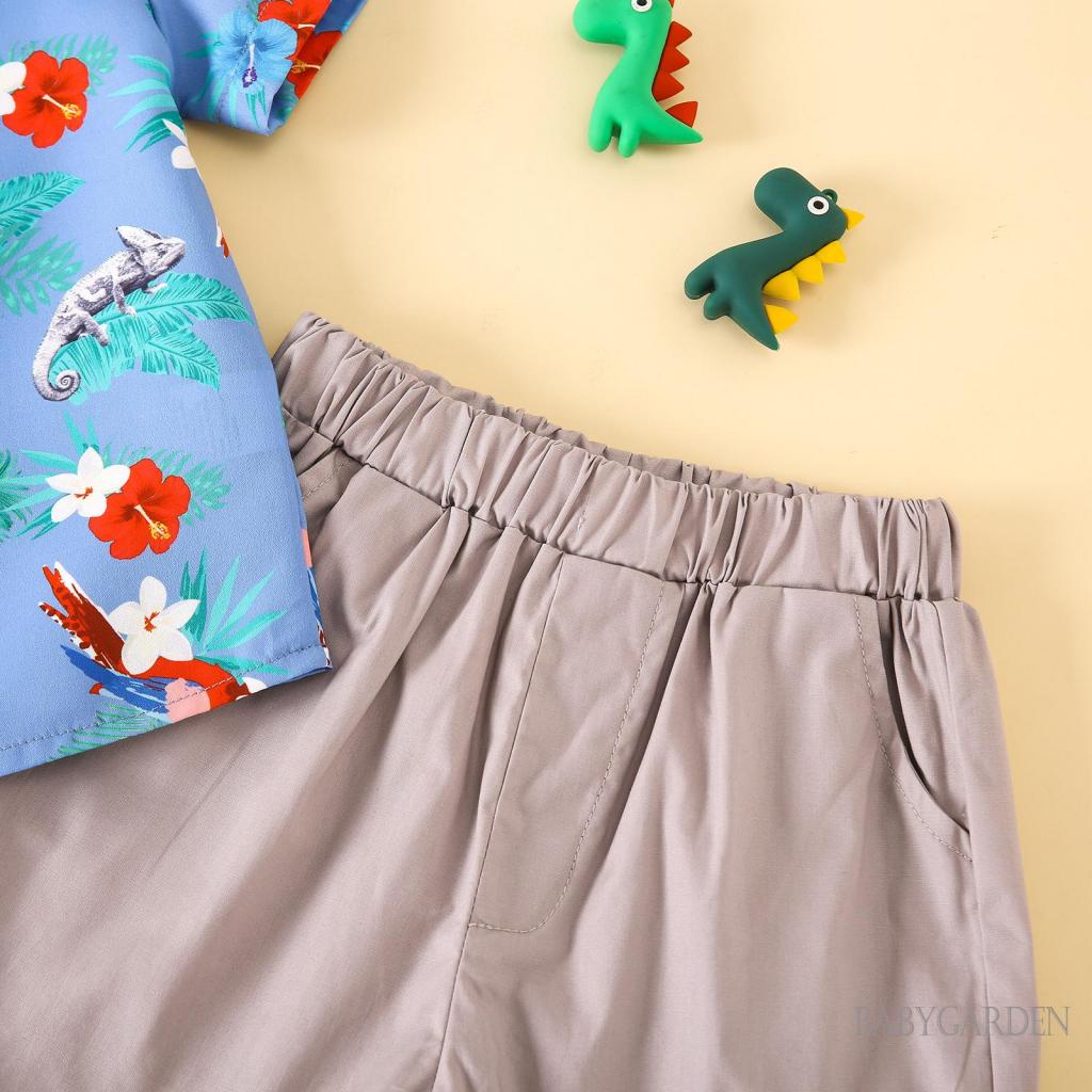 Bộ Áo Sơ Mi Tay Ngắn + Quần Ngắn Màu Trơn Phong Cách Đường Phố Thời Trang Cho Bé Trai 1-5 Tuổi