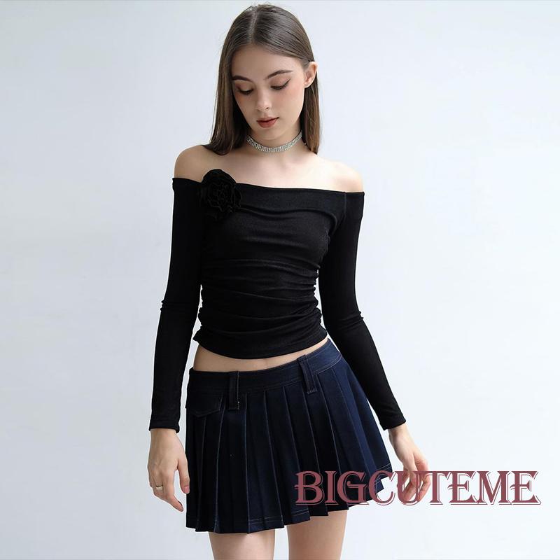 Áo Sơ Mi Tay Dài Trễ Vai Màu Trơn In Họa Tiết Hoa Thời Trang Xuân Hè Xinh Xắn Cho Nữ