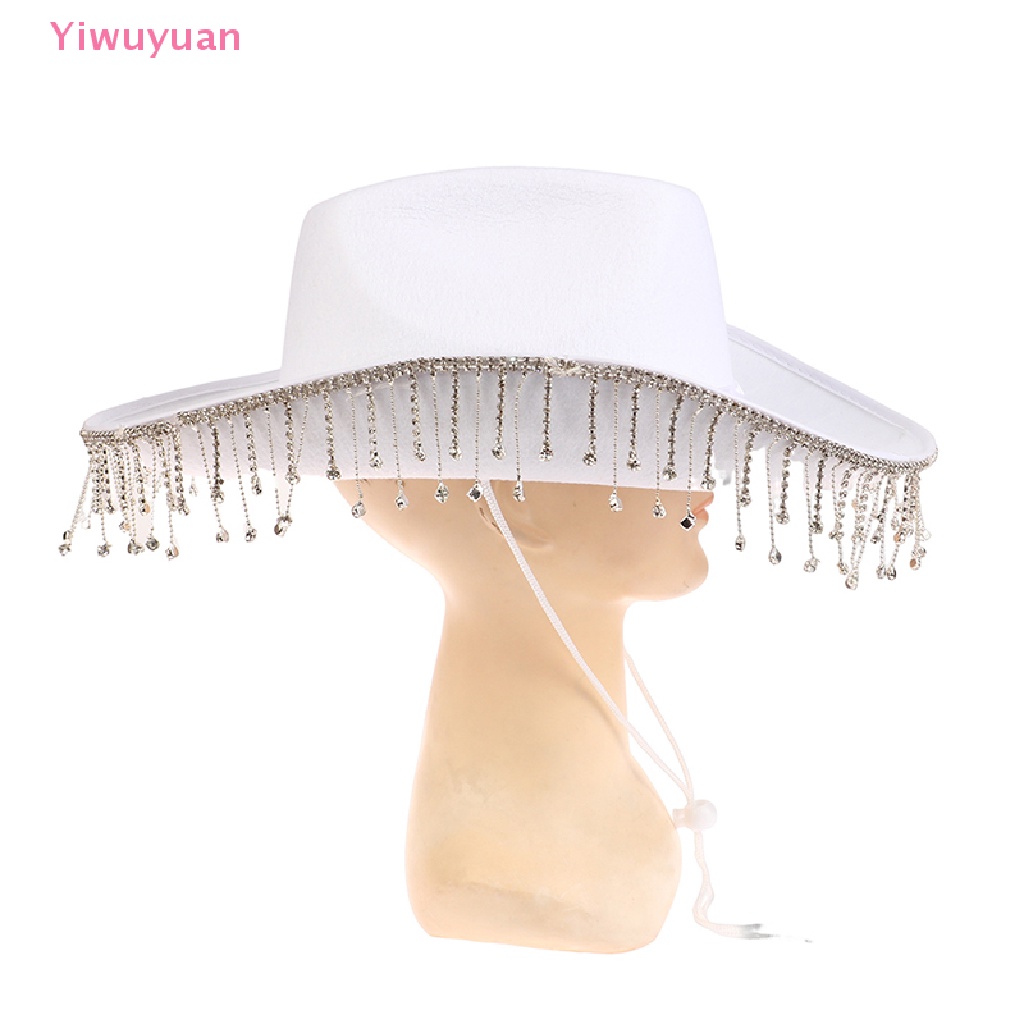 < Yiwuyuan > Mũ Cao Bồi Phối Dây Rút Đính Đá Màu Trơn Thời Trang Mới
