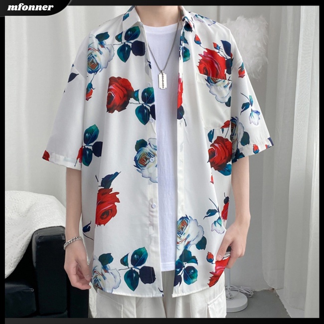 Áo Sơ Mi Cotton Ngắn Tay Dáng Rộng In Họa Tiết Retro Cá Tính Dành Cho Nam