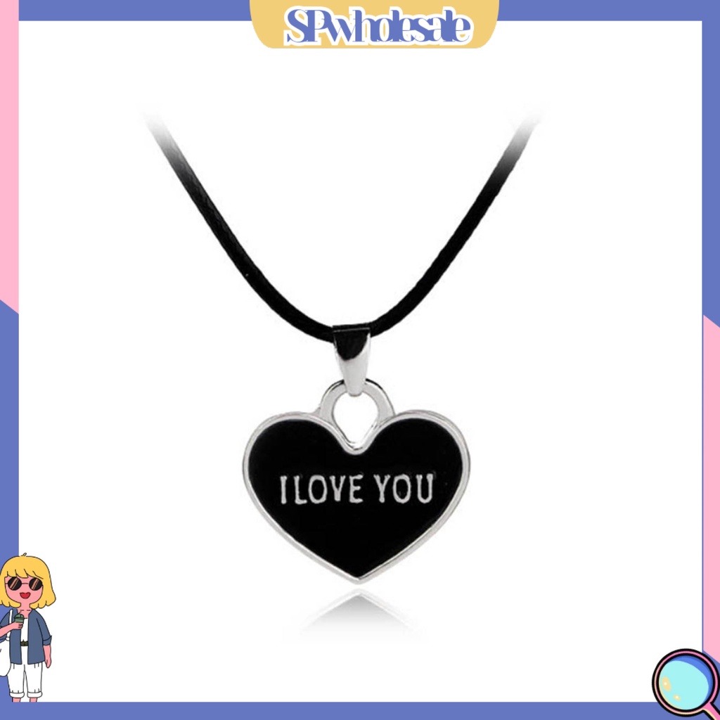 <SPwholesale> 1 Cặp Vòng cổ Mặt Trái Tim Màu Trắng Đen In Chữ I Love You Forever Dành Cho Cặp Đôi