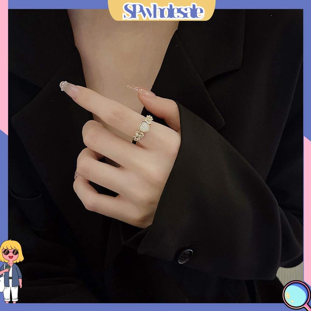 <SPwholesale> Nhẫn Hở Đính Đá Hình Trái Tim Phong Cách Retro Thời Trang Cho Nữ