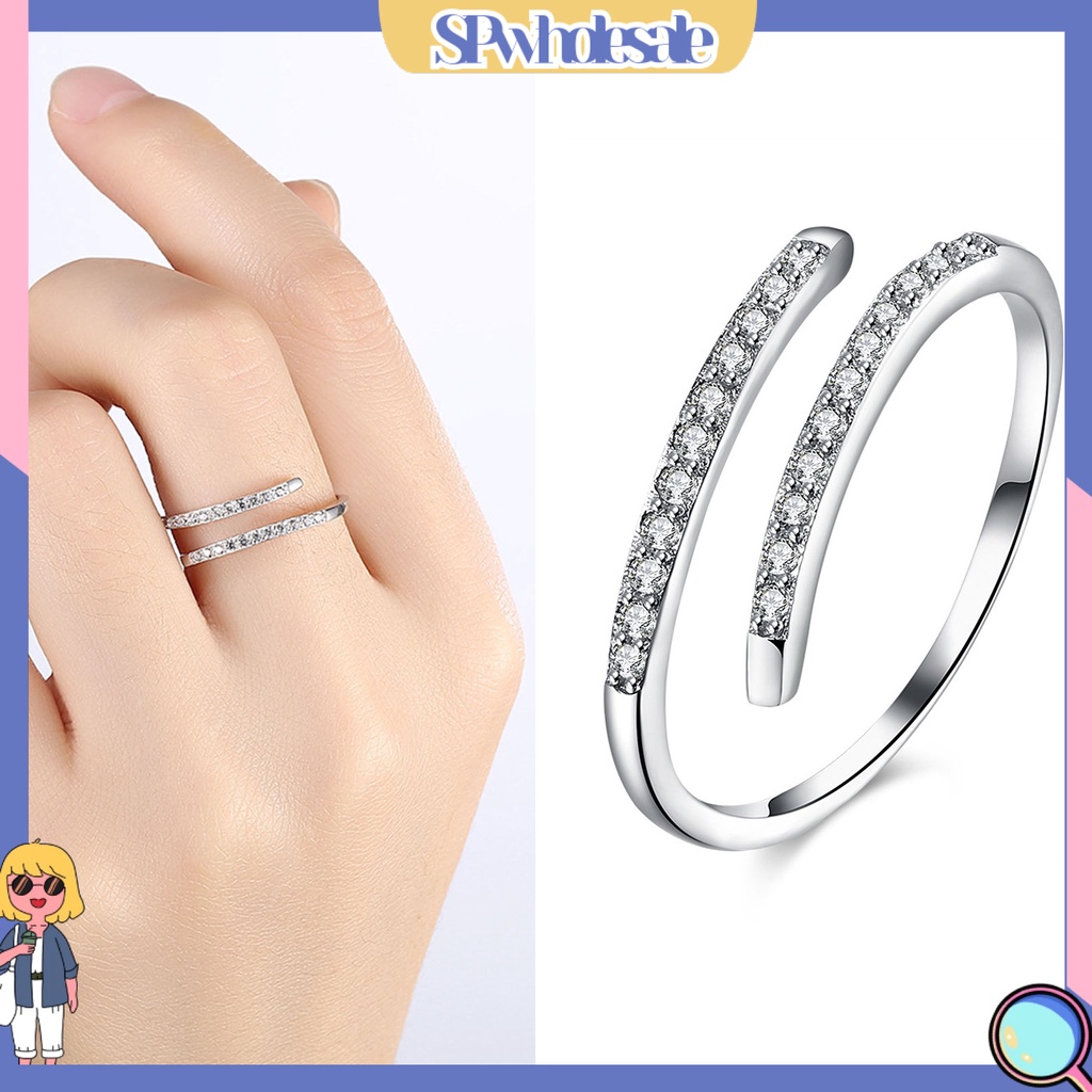 <SPwholesale> Nhẫn Hở Mạ Bạc 925 Đính Đá Zircon Đơn Giản