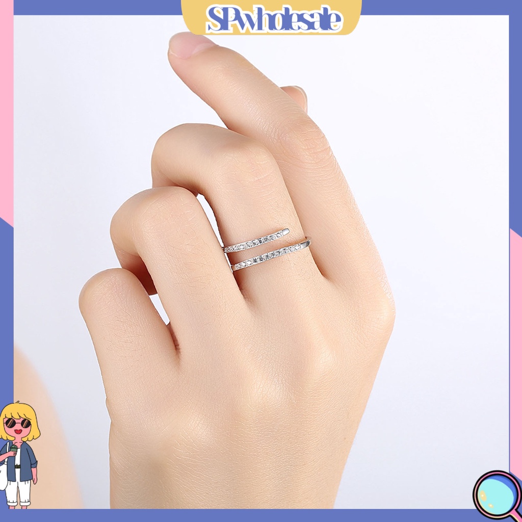 <SPwholesale> Nhẫn Hở Mạ Bạc 925 Đính Đá Zircon Đơn Giản