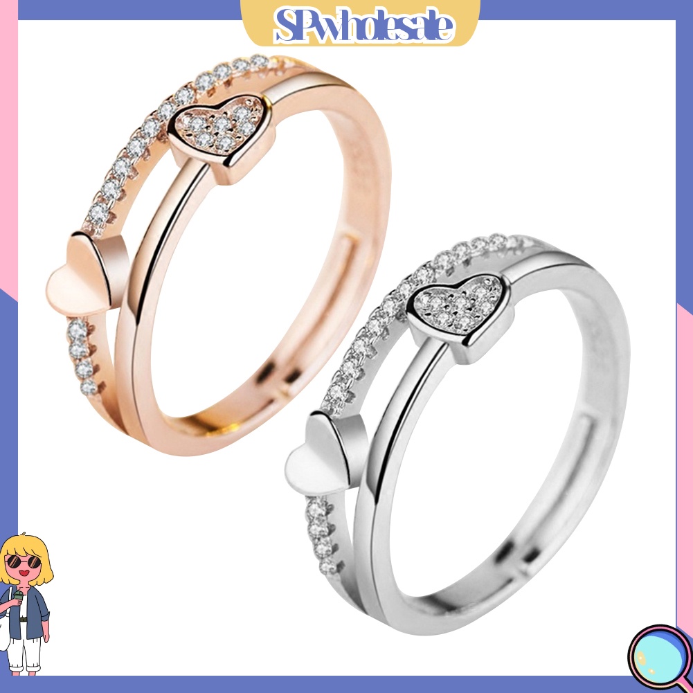 <SPwholesale> Nhẫn Hở Hai Đầu Hình Trái Tim Đính Đá Thời Trang Cho Nữ