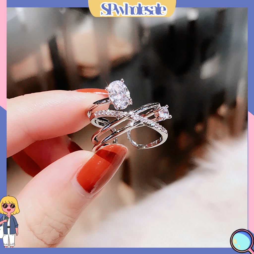 <SPwholesale> Nhẫn Kim Loại Dạng Mở Nhiều Lớp Đính Đá Trang Trí Có Thể Điều Chỉnh Cho Nữ