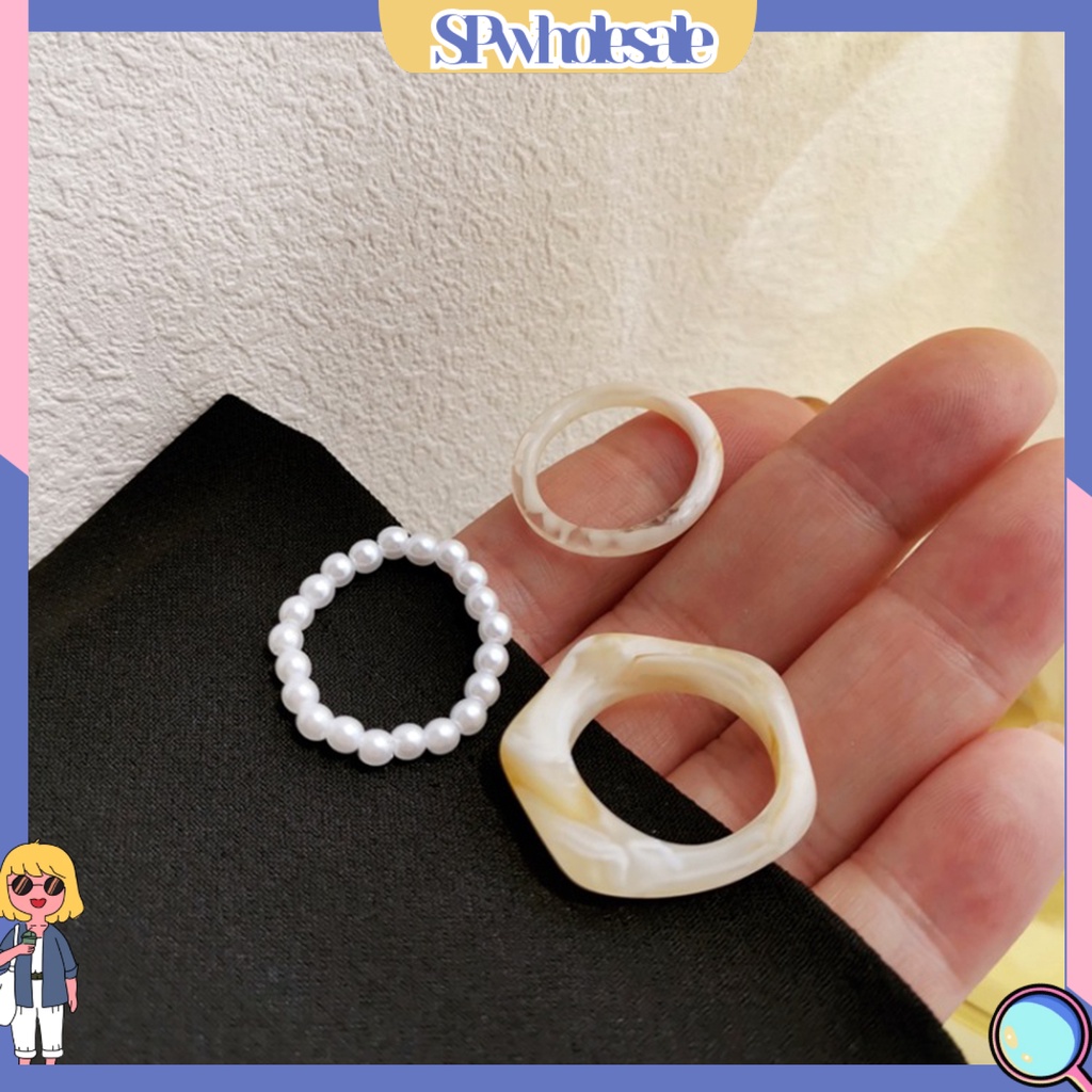 <SPwholesale> Bộ 3 Nhẫn Đính Ngọc Trai Nhân Tạo Thời Trang Dành Cho Nữ