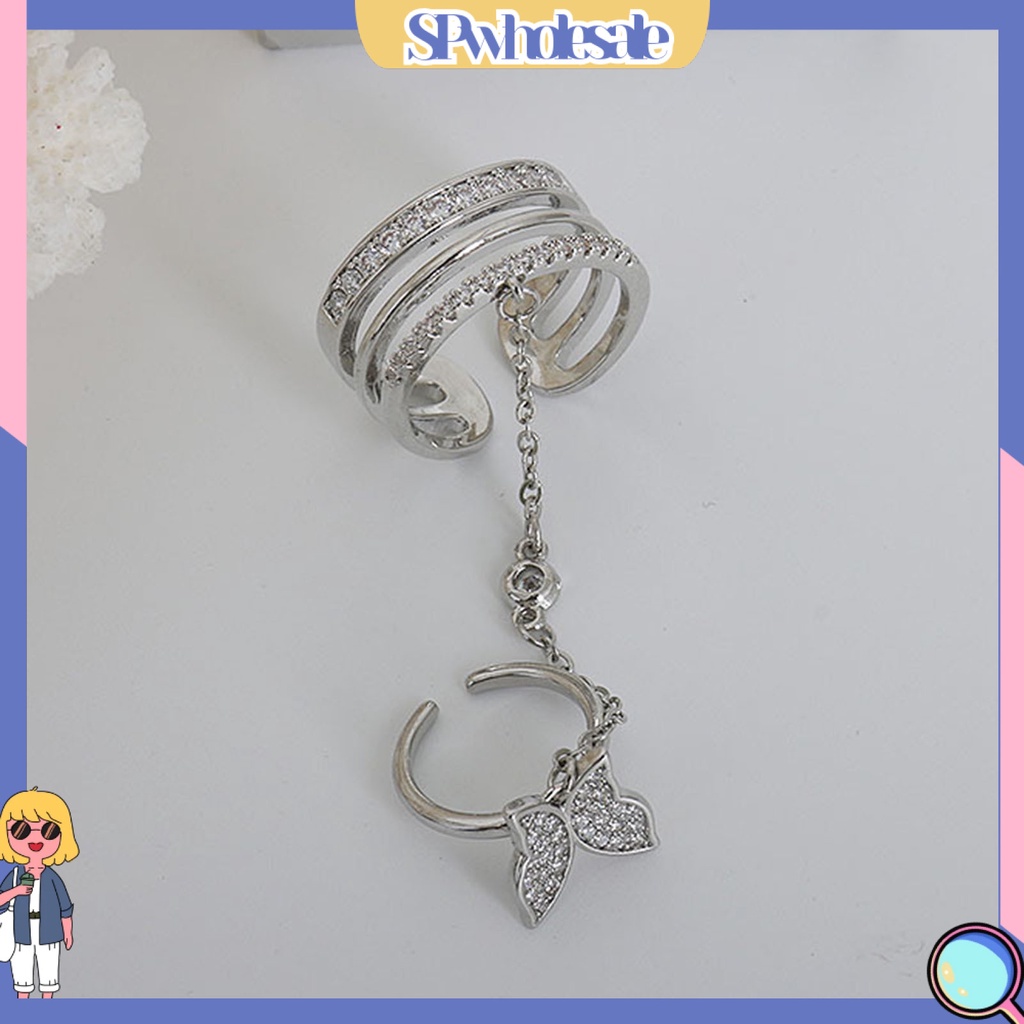 <SPwholesale> Bộ Nhẫn Hở Ba Lớp Sáng Bóng Đính Đá Hình Bướm Tua Rua Làm Quà Sinh Nhật Cho Nữ