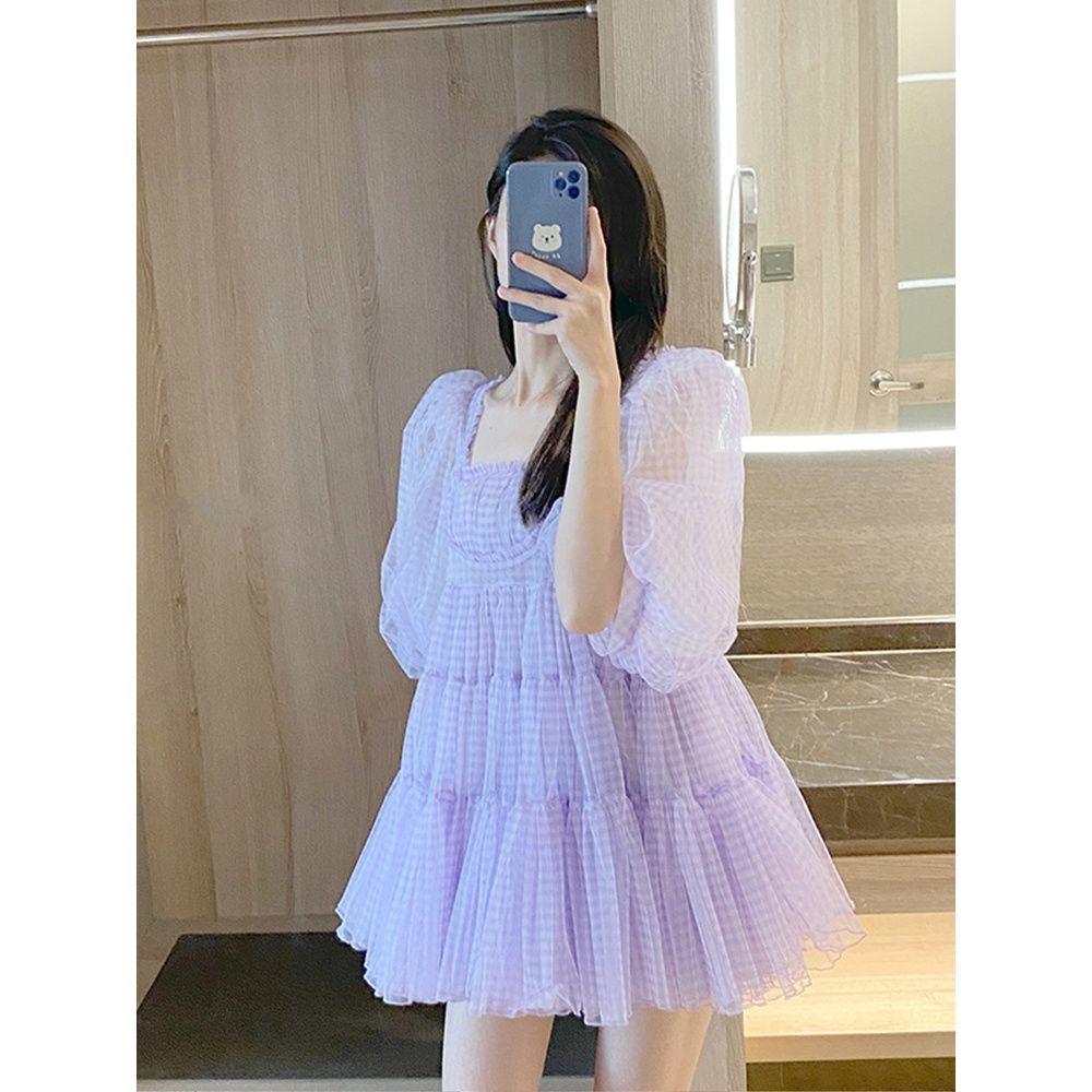 Đầm Trễ Vai Tay Phồng Thời Trang Mùa Hè Pháp Cho Nữ