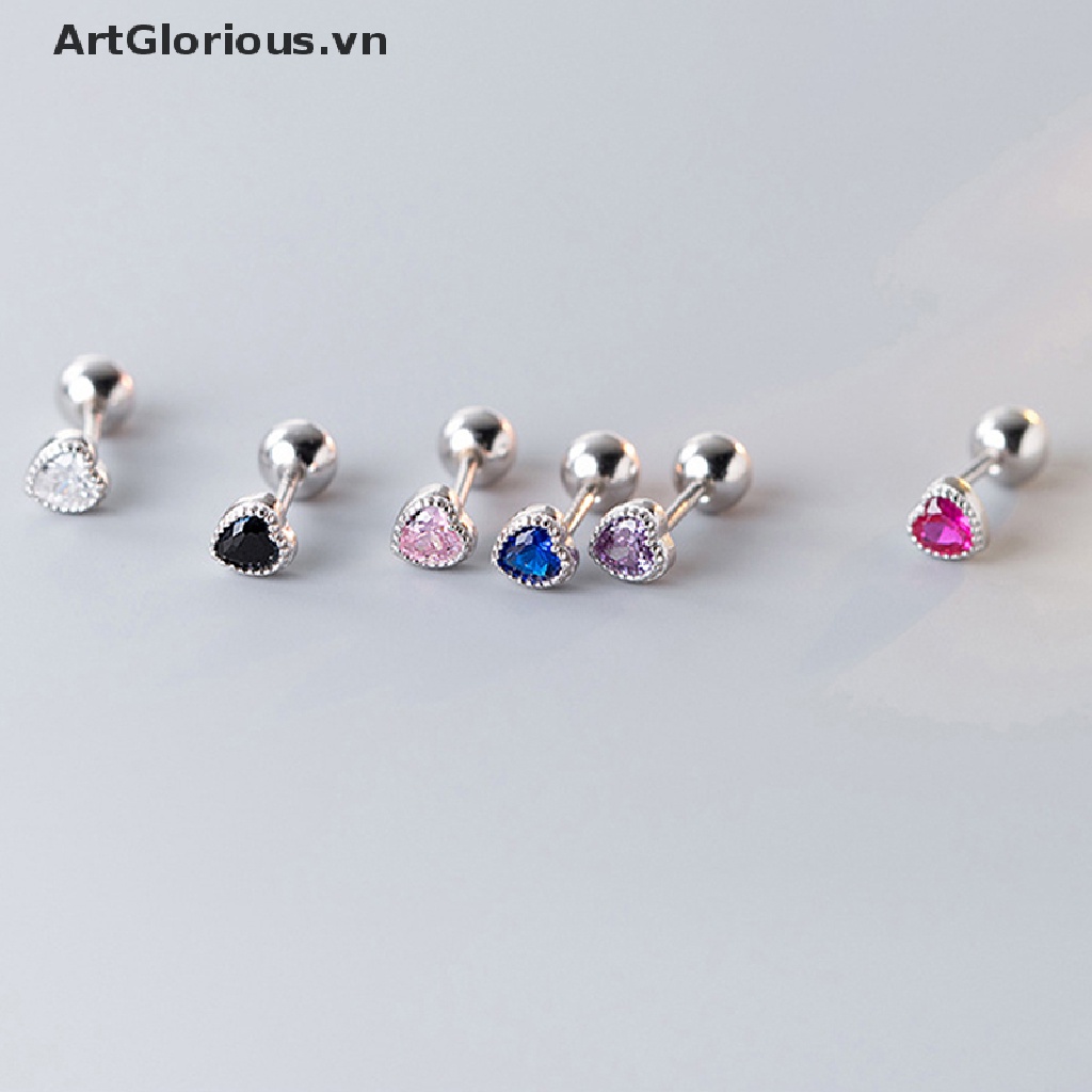 1 Đôi Bông Tai Đính Đá Zircon Hình Trái Tim Thời Trang Dành Cho Nữ
