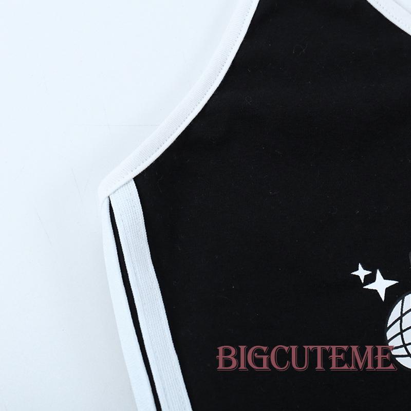 [] Áo Sát Nách Hở Lưng In Chữ Thời Trang Mùa Hè Cho Nữ Đi Tiệc Màu Đen