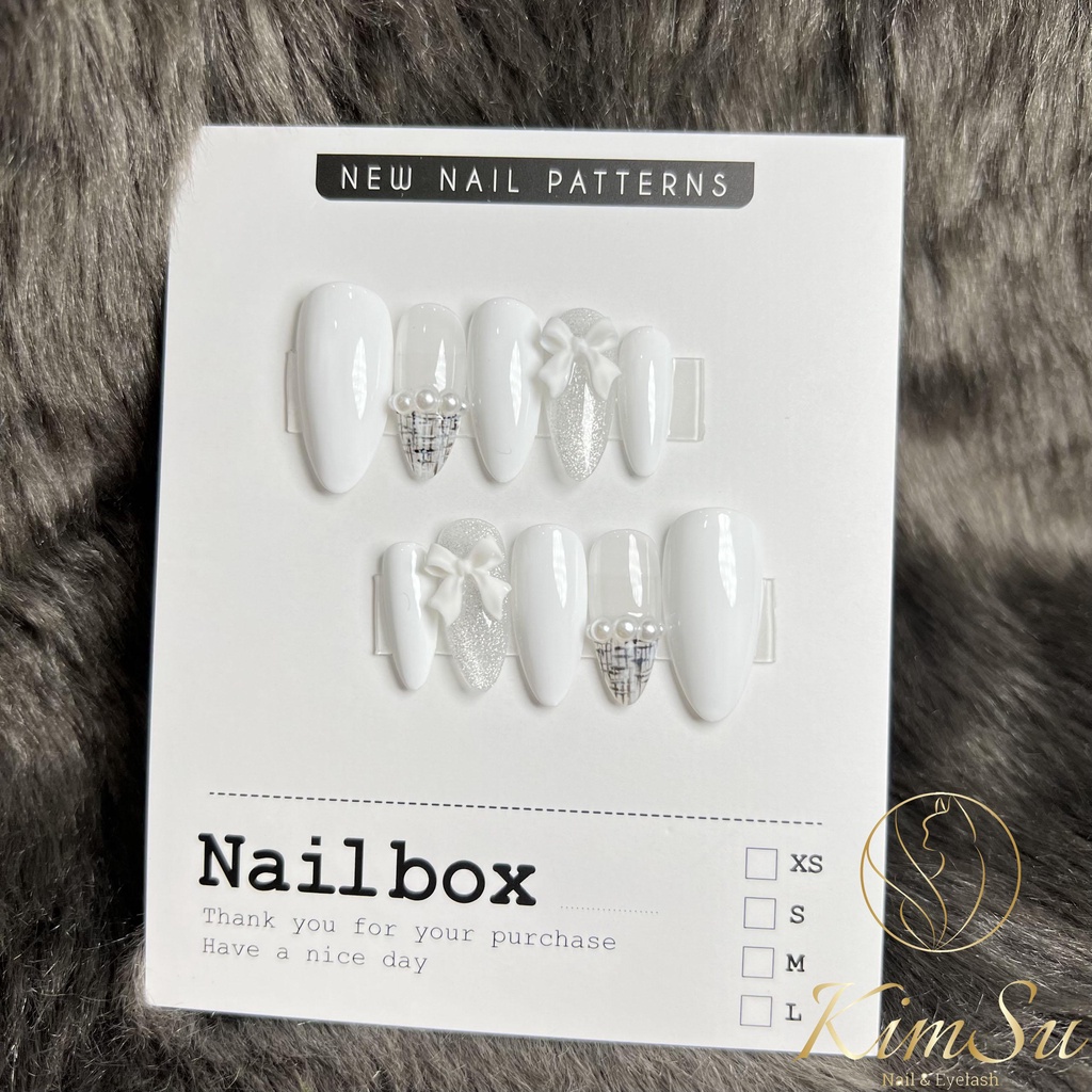 Nail Box móng úp thiết kế thủ công mắt mèo kẻ dạ đính nơ Kimsunailmi