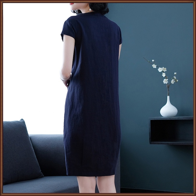 Đầm Tay Ngắn Cổ Chữ V Màu Sắc Thời Trang Mùa Hè Cho Nữ