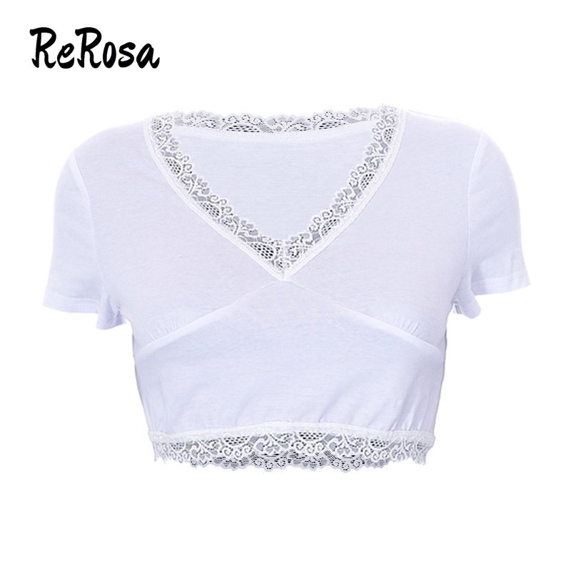 Áo Croptop Tay Ngắn Cổ Chữ V Phối Ren Lưng Cao Thời Trang 2023 Cho Nữ