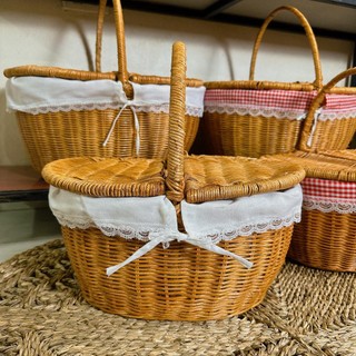 Giỏ dã ngoại, giỏ đựng đồ len giá đỡ hantaran cưới, giỏ đựng đồ, giỏ mua sắm có nắp