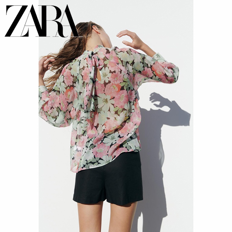 Zara Áo Sơ Mi In Họa Tiết Phối Nơ Xinh Xắn Dành Cho Nữ