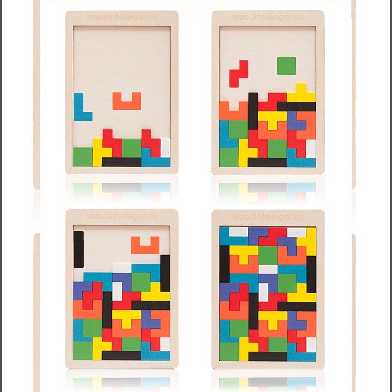 Đồ Chơi Xếp Hình Tetris 3D Khung Gỗ Nhiều Màu Sắc Dễ Thương Cho Bé