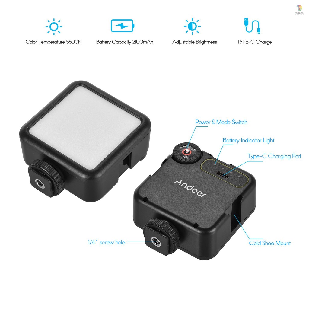 ANDOER Đèn LED Chụp Ảnh Mini 5600K 3 Chế Độ Sáng Có Thể Điều Chỉnh yula W49S