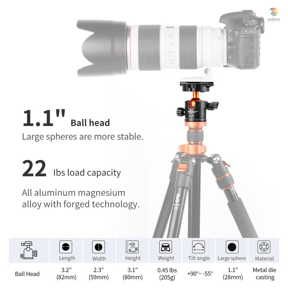 Bộ Chuyển Đổi Đầu Bi BH-28L 28mm Với Vít 1 / 4 Inch Tháo Gỡ Nhanh Bằng Hợp Kim Nhôm Tải Trọng 10kg / 22lbs