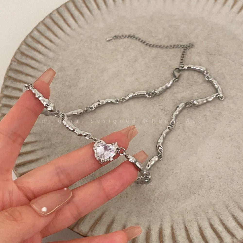 Dây Chuyền Mạ Bạc Mặt Trái Tim WMES15H Phong Cách Hàn Quốc Ngọt Ngào|Trang Sức Bằng Hợp Kim Chất Lượng