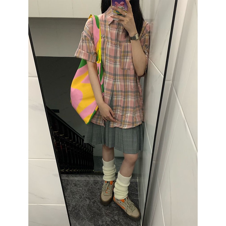 Áo Sơ Mi Nữ Ngắn Tay Họa Tiết Caro Thời Trang Mới