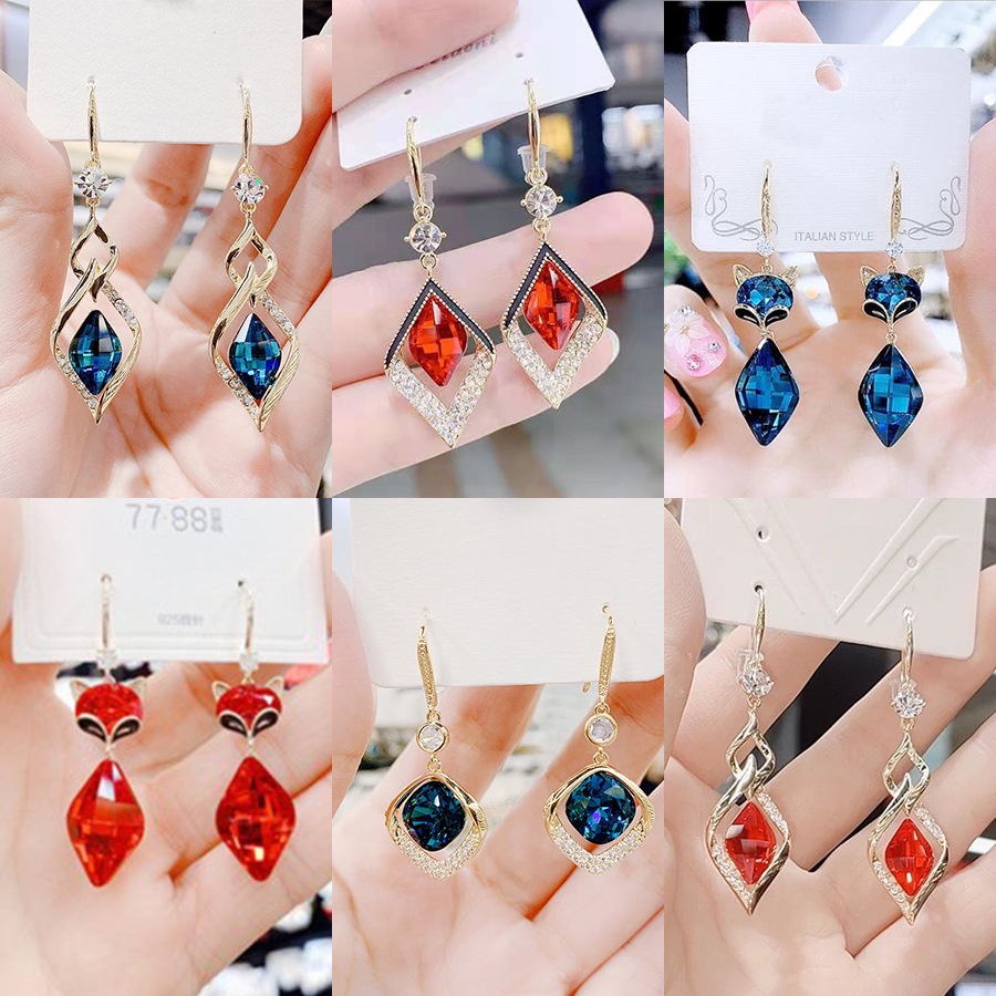 Set Khuyên Tai Dáng Dài Đính Đá Pha Lê Thời Trang