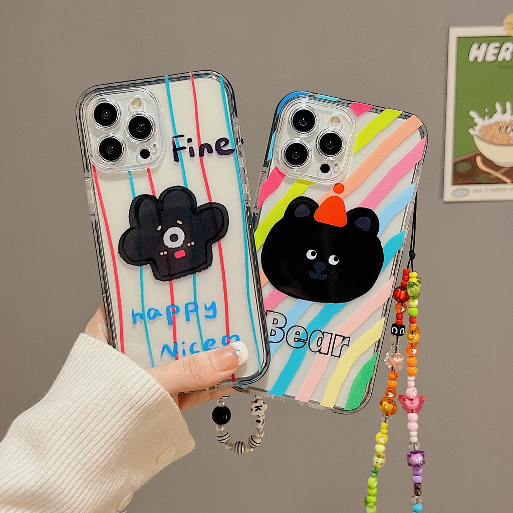 Ốp Điện Thoại Tpu Dẻo Trong Suốt Họa Tiết Hoạt Hình Kèm Dây Đeo Ngọc Trai Cho iphone 12 14 13 11 Pro Max