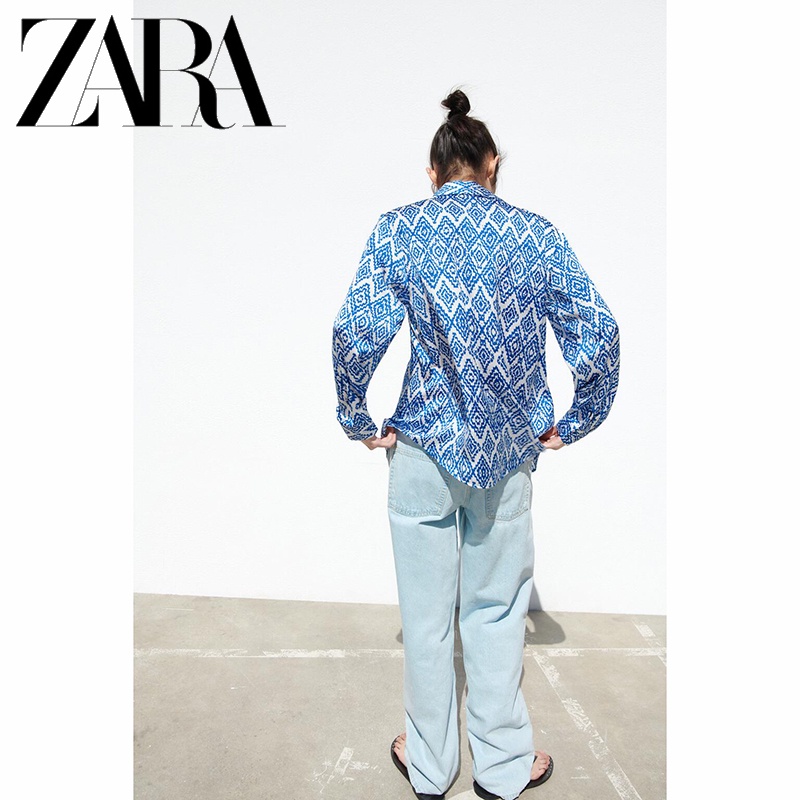 Áo Sơ Mi Lụa satin In Họa Tiết Thanh Lịch Thời Trang ZARA Cho Nữ