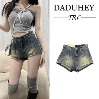 Daduhui New American Style Retro Washed Denim Shorts WOMEN'S High Waist Niche Made Old A- line Shorts Hot Pants