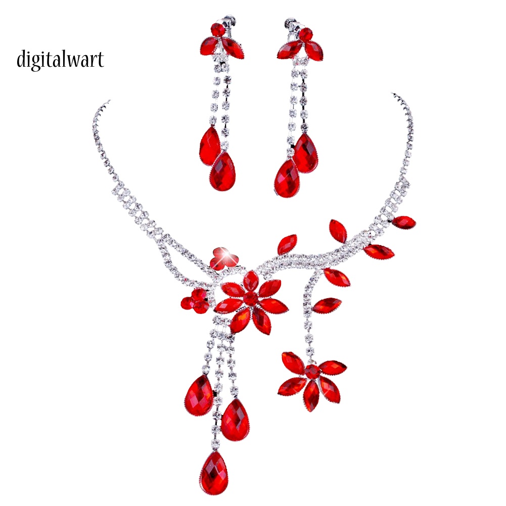 Kỹ Thuật Số| Bộ Vòng cổ + Bông Tai HìNh Hoa Tua Rua ĐíNh Đá Sang TrọNg