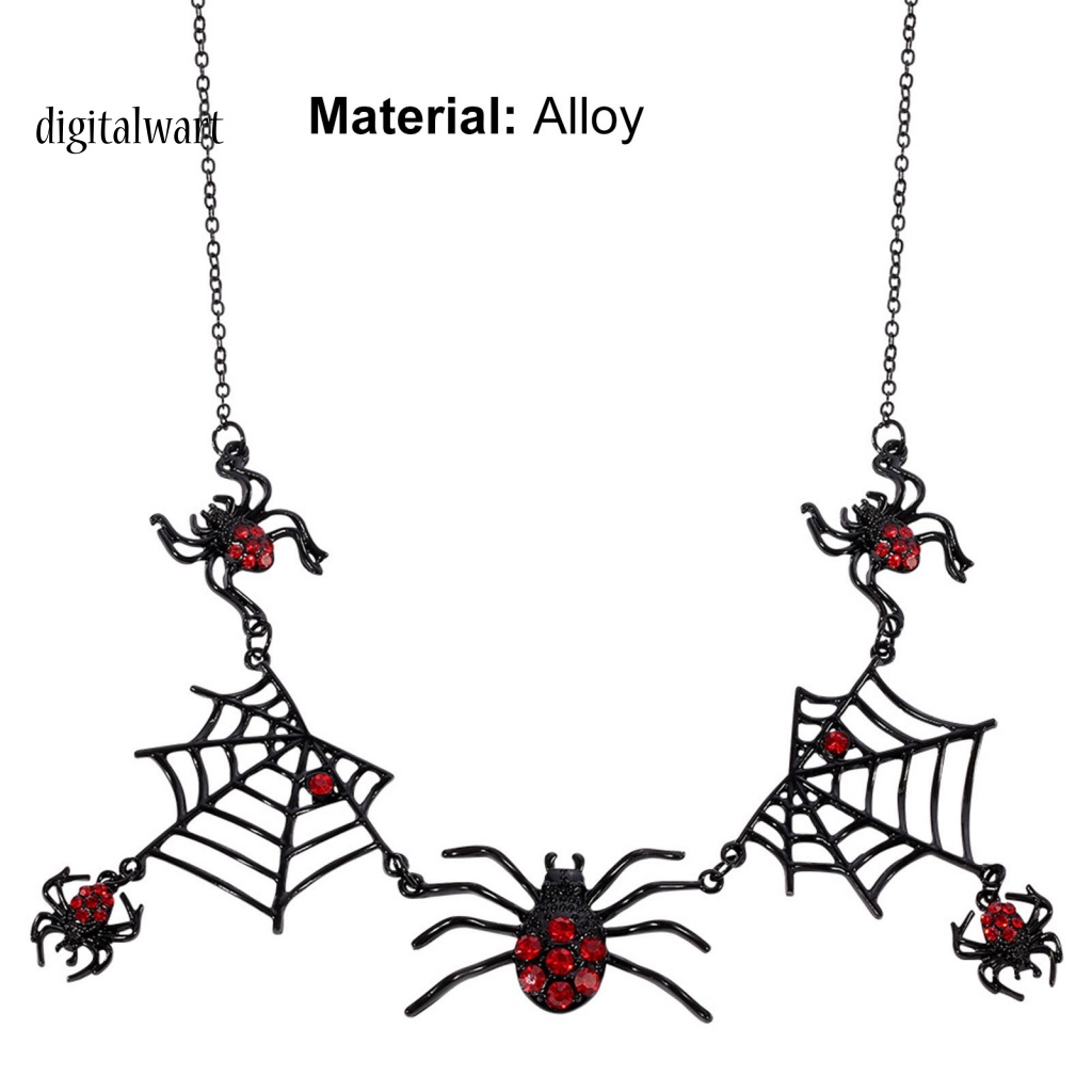 Kỹ Thuật Số| Bộ Vòng cổ + Bông Tai Hình Nhện Đính Đá Đỏ Phong Cách Gothic Punk Cho Nữ