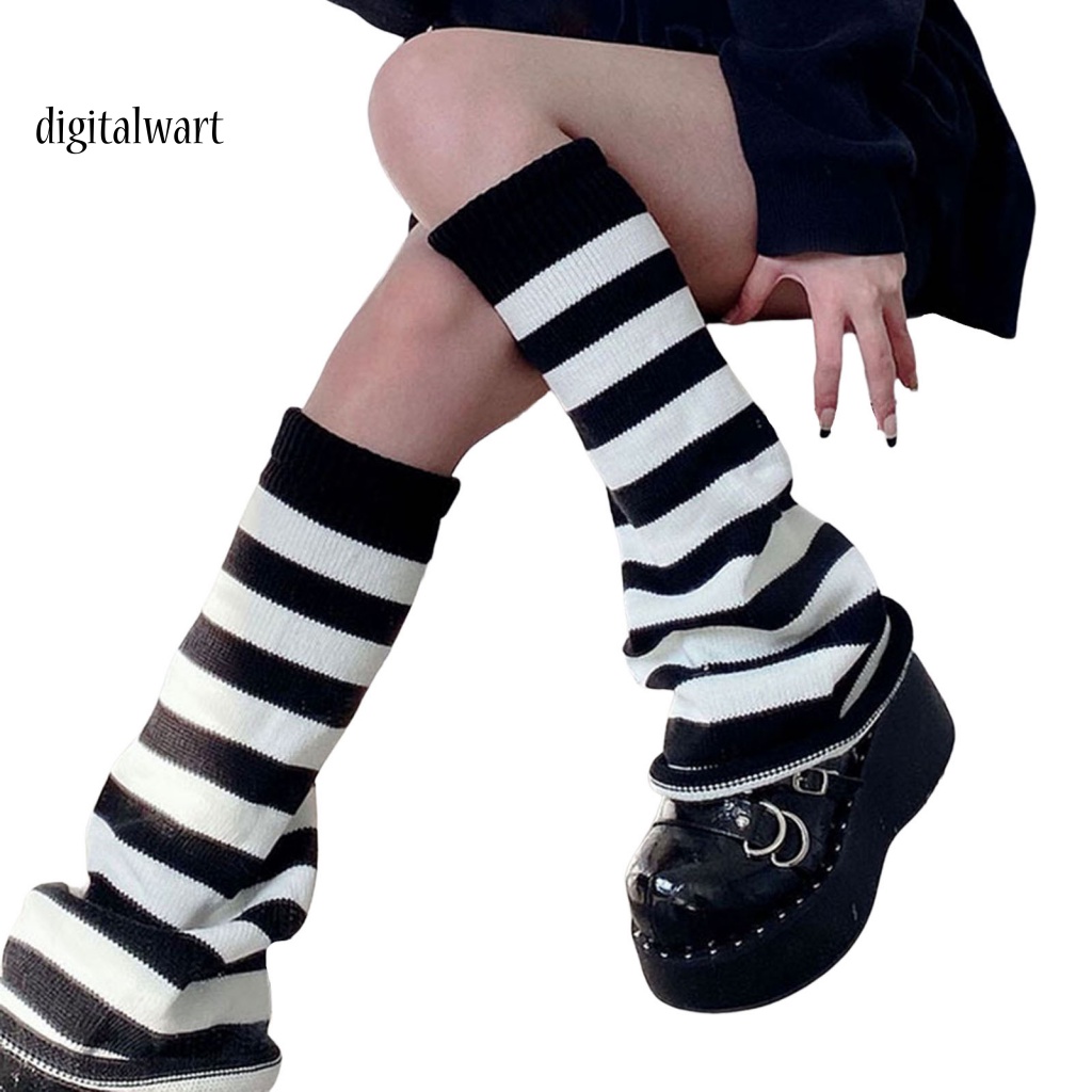 Kỹ Thuật Số| 1 Đôi Vớ Dệt Kim Cao Ngang Bắp Chân Giữ Ấm Màu Sắc Tương Phản Co Giãn Dành Cho Nữ