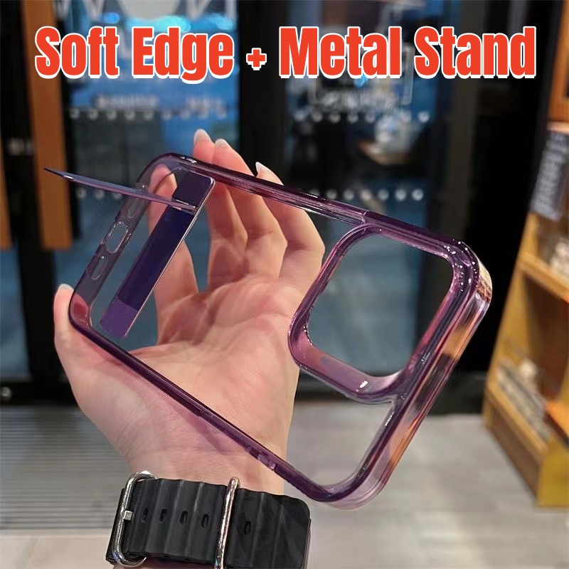 Ốp Điện Thoại iPhone 14 13 12 11 Pro max 14 plus PC case ốp lưng điện thoại iphone 14 13 12 11 promax PC acrylic Cứng Trong Suốt Viền Mềm Chống Trượt Có Giá Đỡ Kim Loại Sang Trọng Cho ốp lưng iP 11 12 13 14 Pro max plus