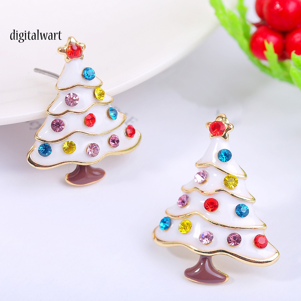 Kỹ Thuật Số| Bông Tai Hợp Kim Hình Cây Thông Đính Đá Thời Trang Giáng Sinh Cho Nữ