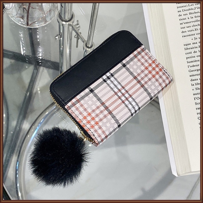 Ví Đựng Thẻ / Tiền Xu Họa Tiết Kẻ Sọc Màu Tương Phản Phối Khóa Kéo Thời Trang Cho Nữ