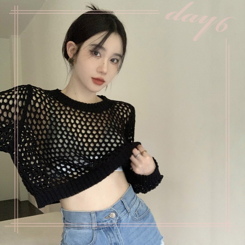 Áo Thun Dệt Kim Mỏng Thoáng Khí Chống Nắng Phong Cách Hàn Quốc Cho Nữ