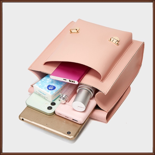 Ba Lô Da Pu Màu Trơn Có Khóa Đa Năng Thiết Kế Đơn Giản Cho Nữ