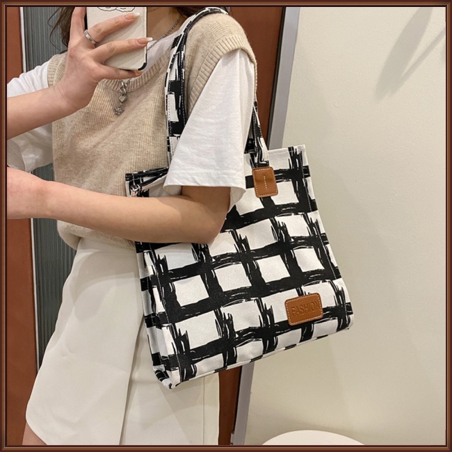 Túi Xách Canvas Sức Chứa Lớn Họa Tiết Sọc Caro Phong Cách Retro Thời Trang Cho Nữ